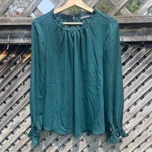Adrianna Papell Womens Medium Green Blouse Polka Dot Scoop Neck Business Casual‎